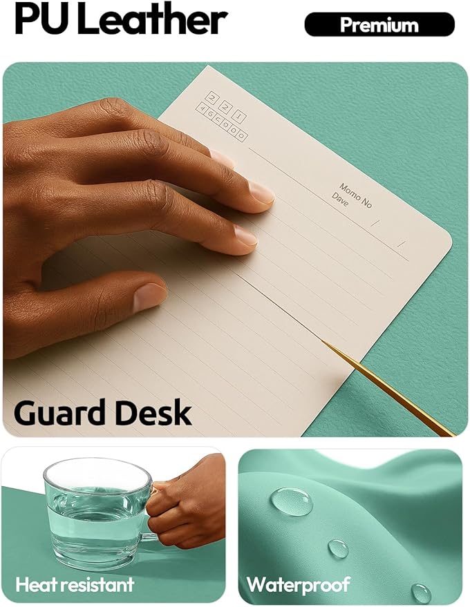 YSAGi Leather Desk Protector, Office Mat, Large Mouse Mat, Non-Slip PU Leather Blotter, Laptop Desk Pad, Waterproof Writing Pad for Office and Home (Green-Blue, 47.2" x 23.6")