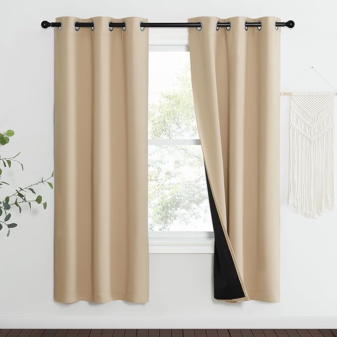 NICETOWN Living Room Completely Shaded Draperies, W37 x L70, Biscotti Beige