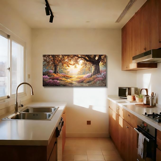 SERIMINO Forest Wall Art, Large Landscape Wall Art, Nature Wall Decor, Autumn Trees Floral Canvas Prints, Cozy Rustic Paintings for Living Room Bedroom Bathroom Kitchen Farmhouse Cottage 24"x48"