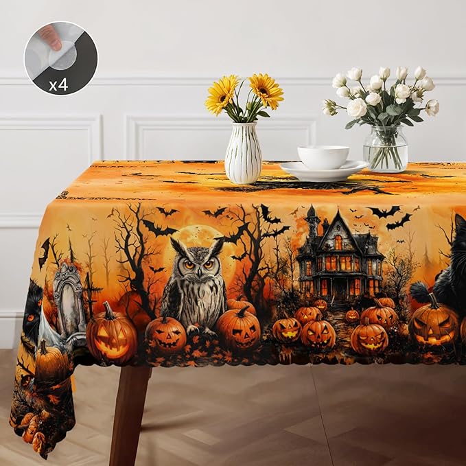 Eikione Rectangular Tablecloth 152x220inch, Halloween Ghost Tablecloth Waterproof and Wrinkle-Free, Table Covers, Summer Decorations for Home Dining