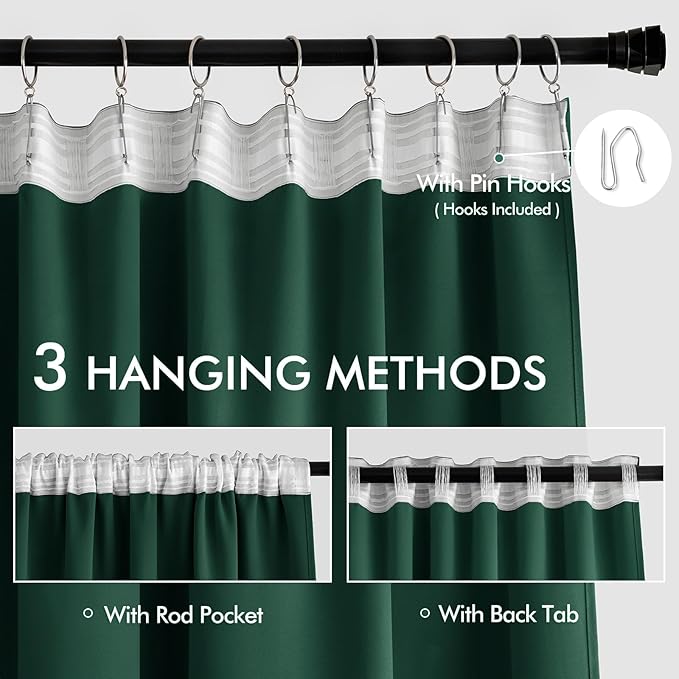 MIULEE Christmas Hunter Green Back Tab Blackout Curtains 108 Inch Long 2 Panels