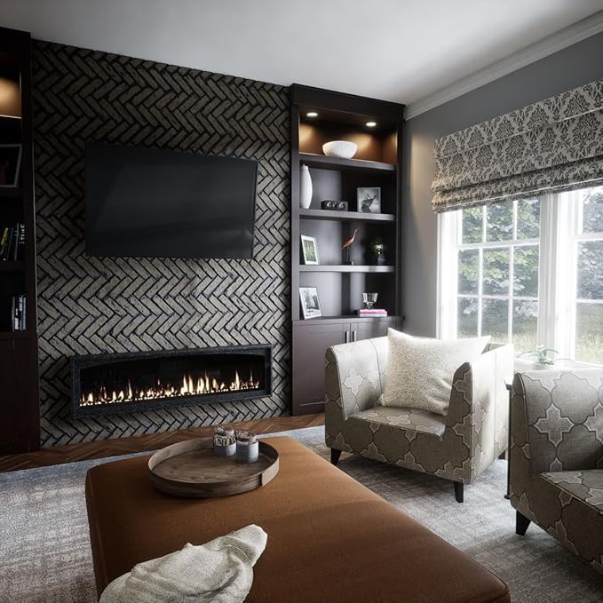 EverStone Herringbone Faux Brick Panel, 46 1/2"W x 25 1/4"H x 1"D, Ash Color