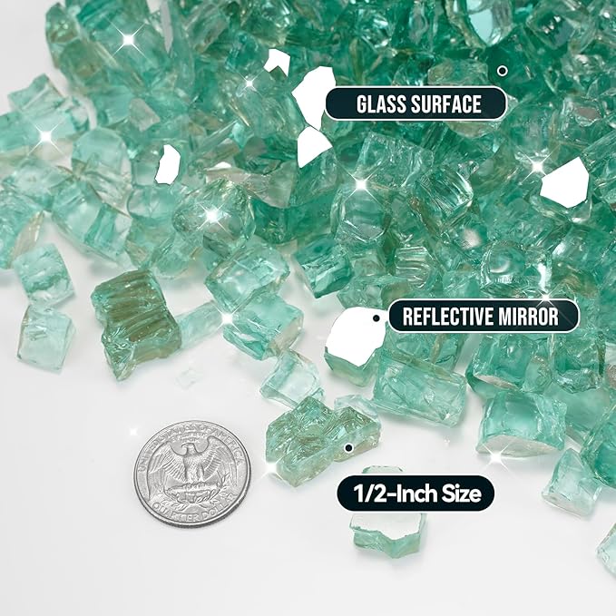Skyflame 10-Pound Fire Glass for Fireplace Fire Pit and Landscaping, 1/2-Inch Light Green Reflective