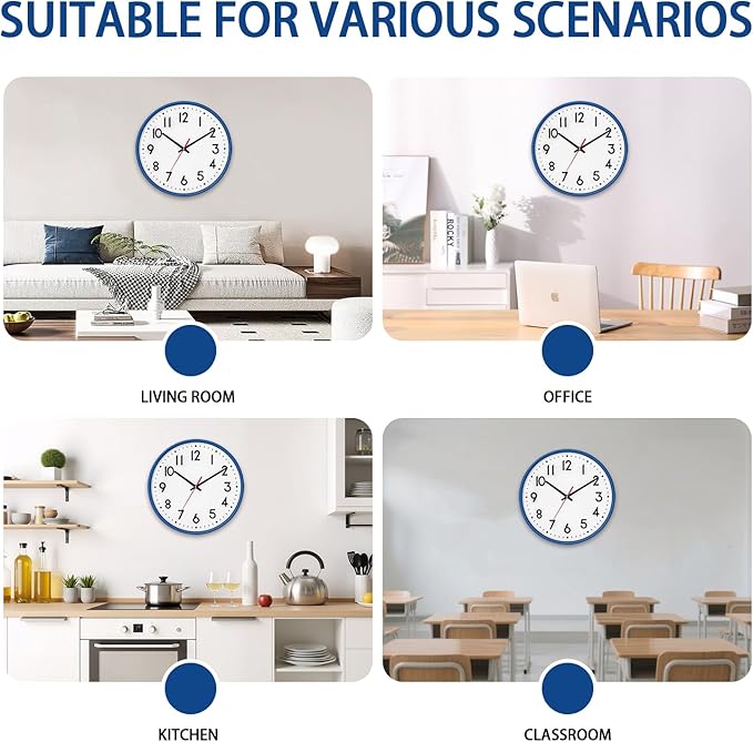 HZDHCLH Wall Clock Blue, Silent Wall Clocks Battery Operated 8 Inch Modern Non