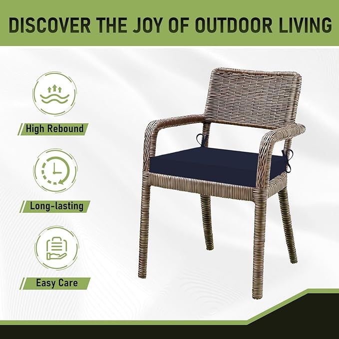 Basic Beyond Outdoor Chair Cushions Set of 6, Square Corner Outdoor Cushions for Patio Furniture, Water Resistant Patio Chair Cushions with 2 Ties, 18.5x16x3, Navy