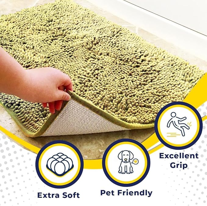 Muddy Mat® | Super Water Absorbent Door Mat Indoor, Microfiber Quick Dry Chenille Entryway Rug, Slip Resistant Front Door Mat, Indoor Mats for Entryway, Machine Washable Pet Rug, Yellow 35"x60"