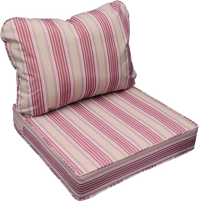 AAAAAcessories Outdoor Seat Cushions for Chairs, Fade-Resistant, Waterproof Patio Furniture Replacement Cushions, 22" x 22" x 3" + 22" x 17", Dusty Rose Garden Stripe