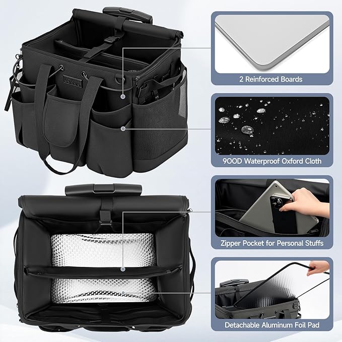 Large Cleaning Caddy for Cleaning Supplies Organizer, Rolling Cleaning Caddy Bags with Wheels for Housekeepers, Cleaning Carts on Wheels for Home Car Office Picnic