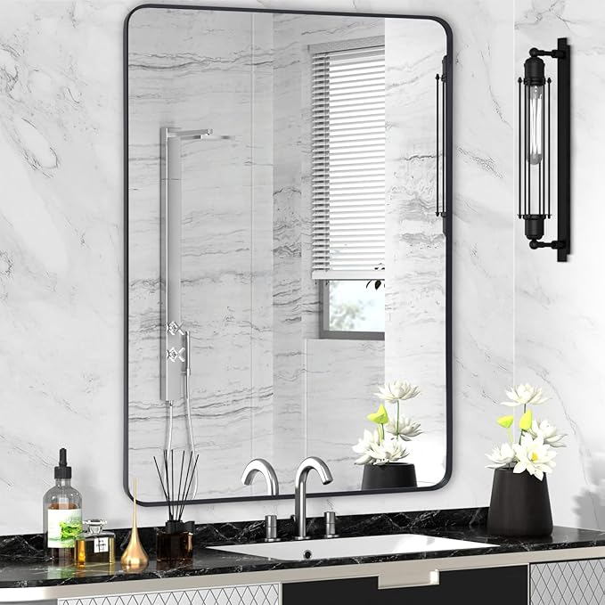 Black Metal Framed Bathroom Mirror