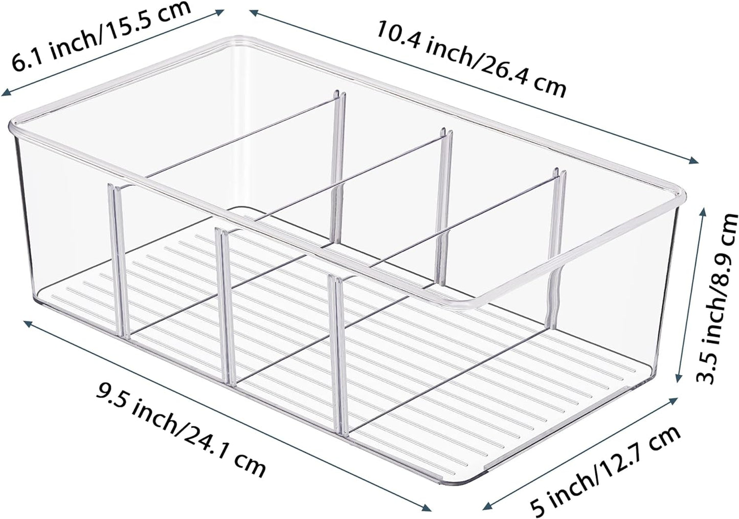 Vtopmart 4 Pack Food Storage Organizer Bins, Clear Plastic Bins for Pantry, Kitchen, Fridge, Cabinet Organization and Storage, 4 Compartment Holder Packets, Snacks, Pouches, Spice Packets