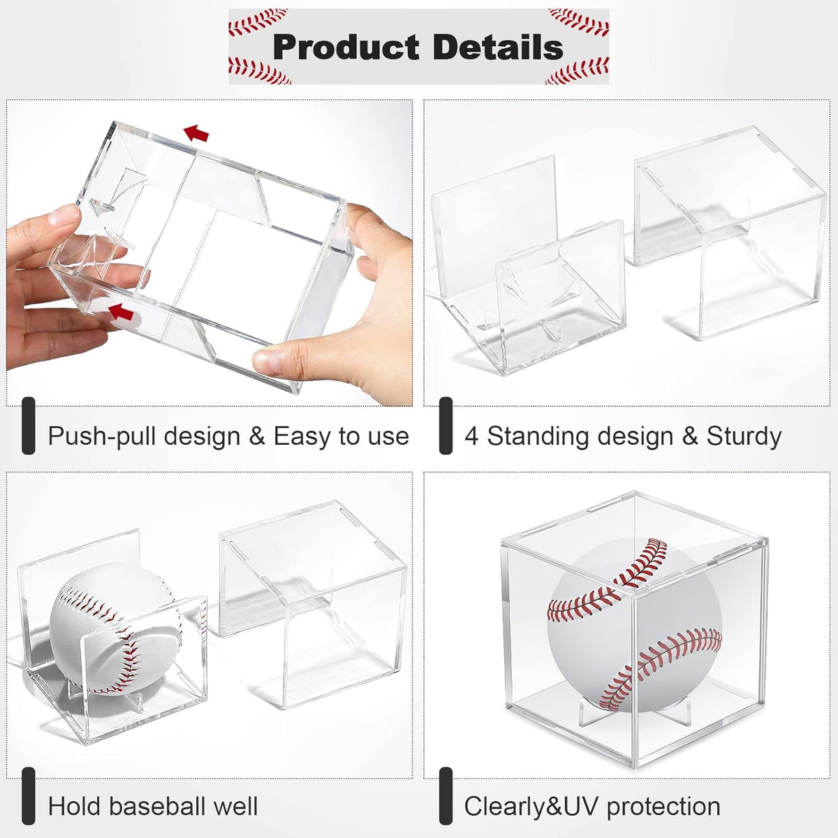 Skiennix 18 Pcs Baseball Display Case - Clear UV Protected Acrylic Cube Box for Official Size Balls