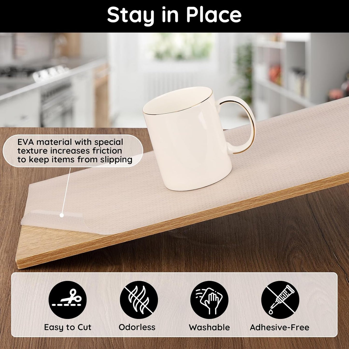 Shelf Liners for Kitchen Cabinets Non-Adhesive, 17.7" W x 118" L x 0.03" T, Fridge Liners, Non Slip for Home and Kitchen Shelf, Drawer, Cabinet, Refrigerator, Dresser, Cupboard, RV (Polka Dot)