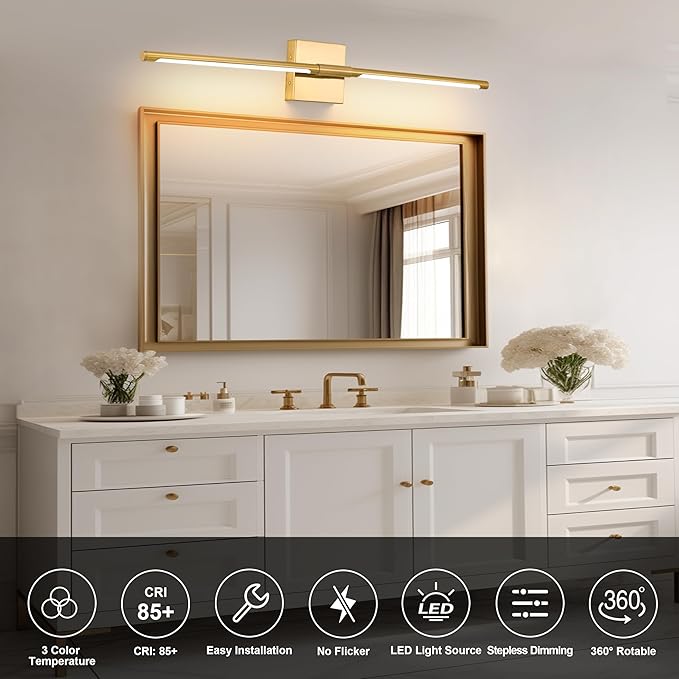 Morauroral 30″ Gold Battery Operated Wall Sconces Set of 2, Dimmable Wall