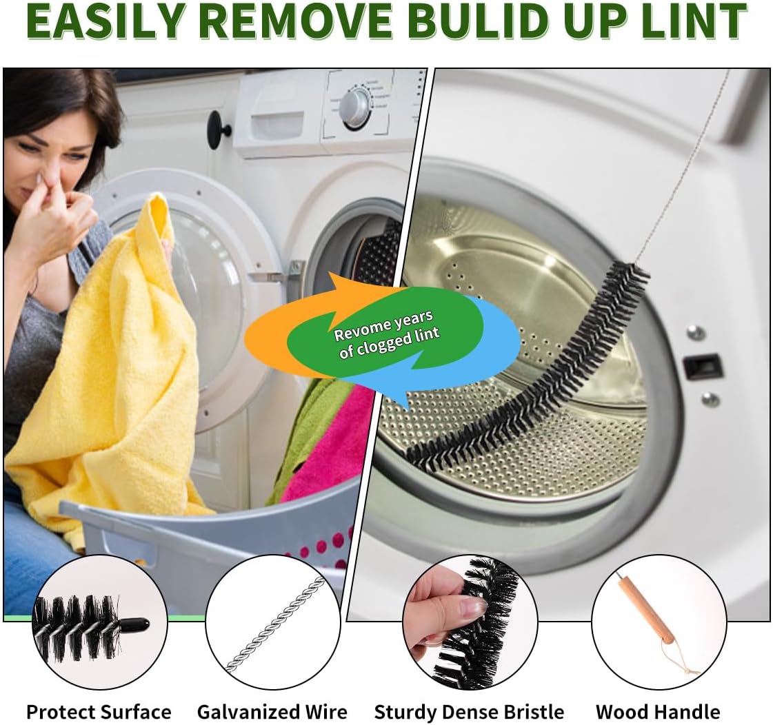 Dryer Lint Brush Vent Cleaner 30 inch Refrigerator Coil Cleaning Brushes Clothes Trap Duct Remover, Crevice Cleaning Brush, Washing Machine Cleaning Tools for Household (2 Pack)