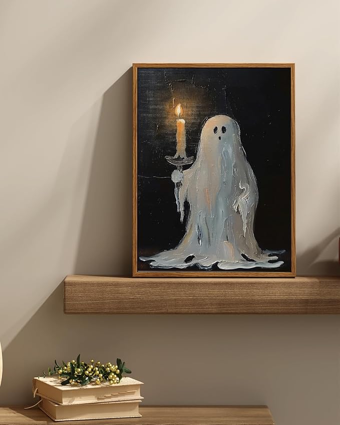 InSimSea Framed Canvas Art Prints, Vintage Halloween Decor, 12x16inch, Cute Spooky Ghosts Decor for Bedroom Kitchen Living Room shelf Fireplace, Dark Academia Gothic Pictures