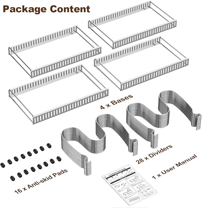 Housolution 2 Pack Pot and Pan Organizer Rack, 12"-23" Expandable Pot Lid Organizer with 14 Adjustable Dividers, Pan Holder Storage Rack for Kitchen Cabinet, Silver