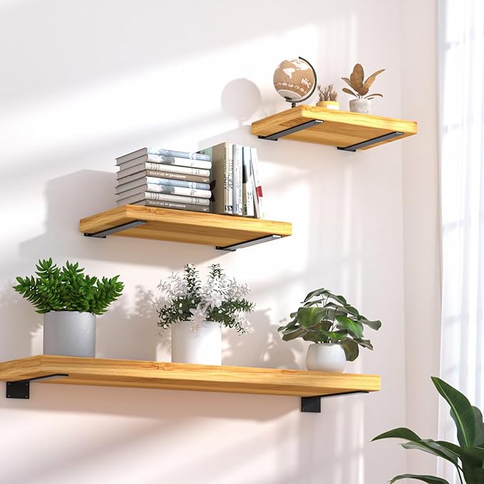 8 Pack - 14 inch Black Hidden L Shelf Bracket Iron Floating Shelf Brackets