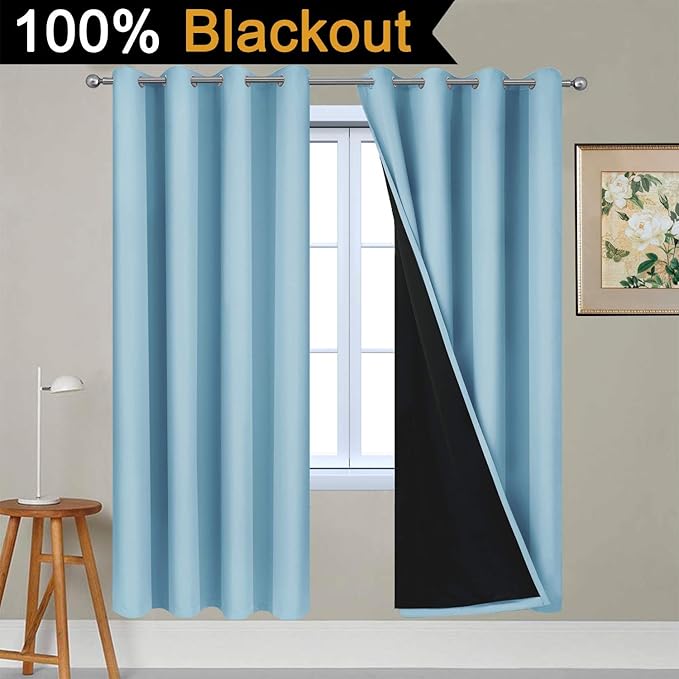 Yakamok 100% Blackout Lined Panels, Thermal Insulated Blackout Curtains
