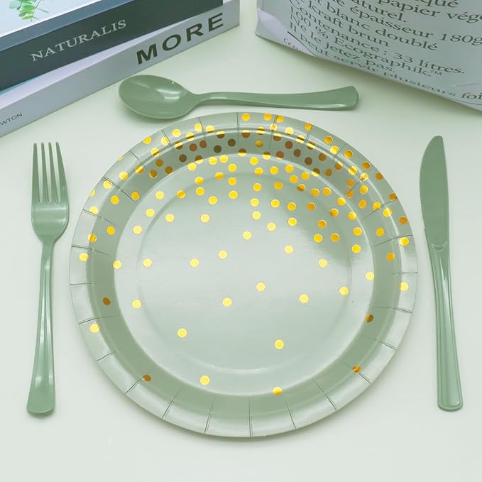 150 PCS Sage Green Plastic Silverware Heavy Duty Green Silverware Disposable Include 50 Disposable Plastic Forks, 50 Knives, 50 Spoons for Birthday, Baby Shower, Picnic, Spring Party, Wedding