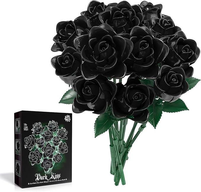 Black Roses Flower Bouquet Building Blocks Set, Botanical Collection Artificial Flowers Compatible with Lego Flowers, Christmas Decorations Gift for Adults Teens