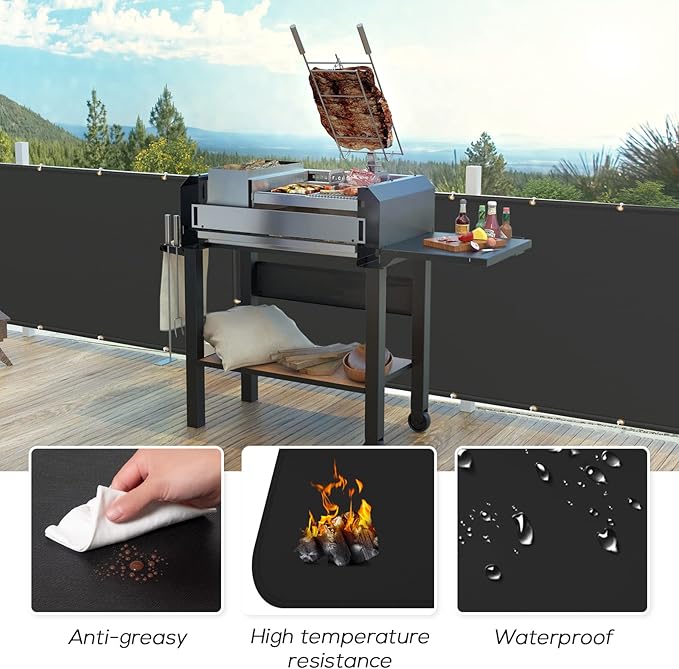 FLASLD Heavy Duty Fireproof Fence Cover and Screen Protect Deck Railing from Grill Heat, Balcony Privacy Screen Cover, Apartment Railing, Waterproof Windscreen (3'x6')