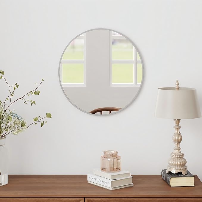 SCWF-GZ 20" Round Mirror Circle Wall Mounted Hanging or Against Wall Metal