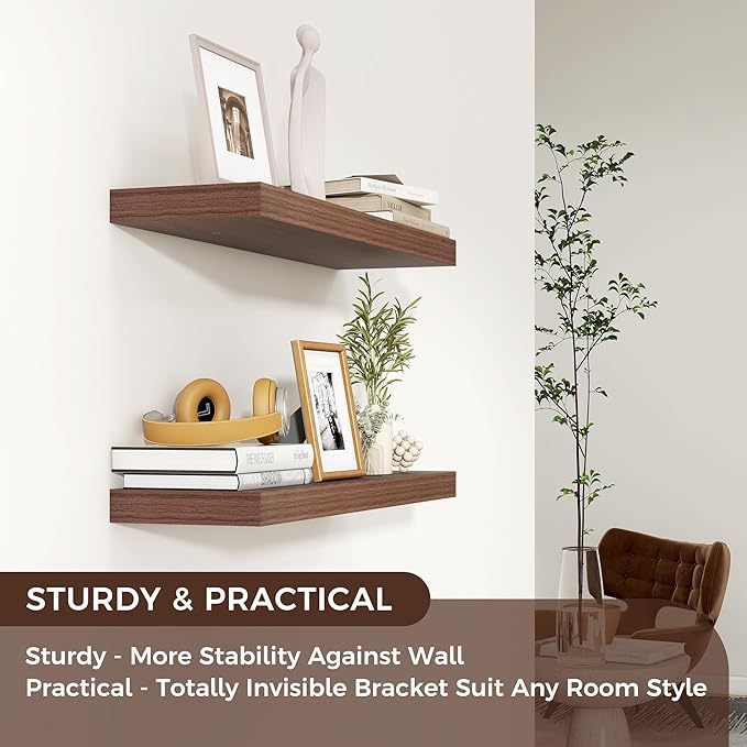 Venusmiles Floating Shelves for Wall 24 inch Long, Engineered Wood Wall Shelves