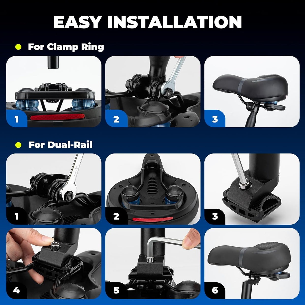 ROCKBROS Bike Seat Cushion - Ergonomic Memory Foam with Dual Shock Absorption | Waterproof & Portable for Peloton and Road Bikes