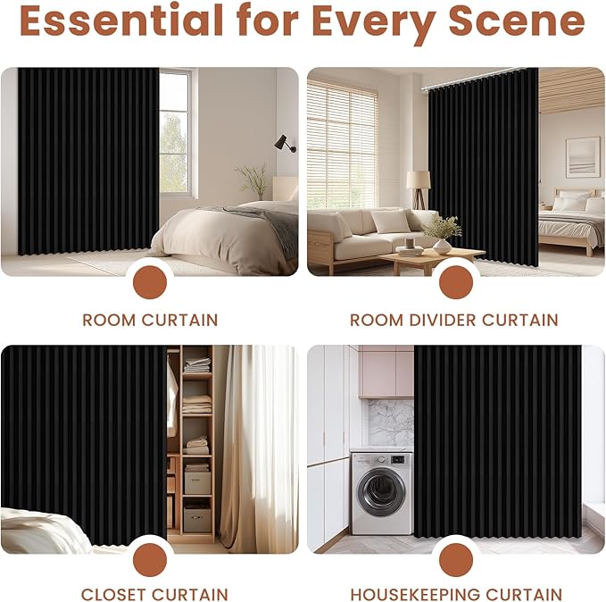 AJAZZ Blackout Accordion Door Curtain 98"x106" Black