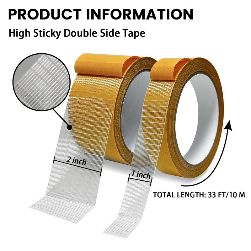Birllaid Double Sided Fabric Tape Heavy Duty,Double Stick Carpet Tape,Fabric Tape Multifunctional Double Sided 1inch/2inchx33FT10m High Stickness Strong 2 Sided Tape 2 Rolls