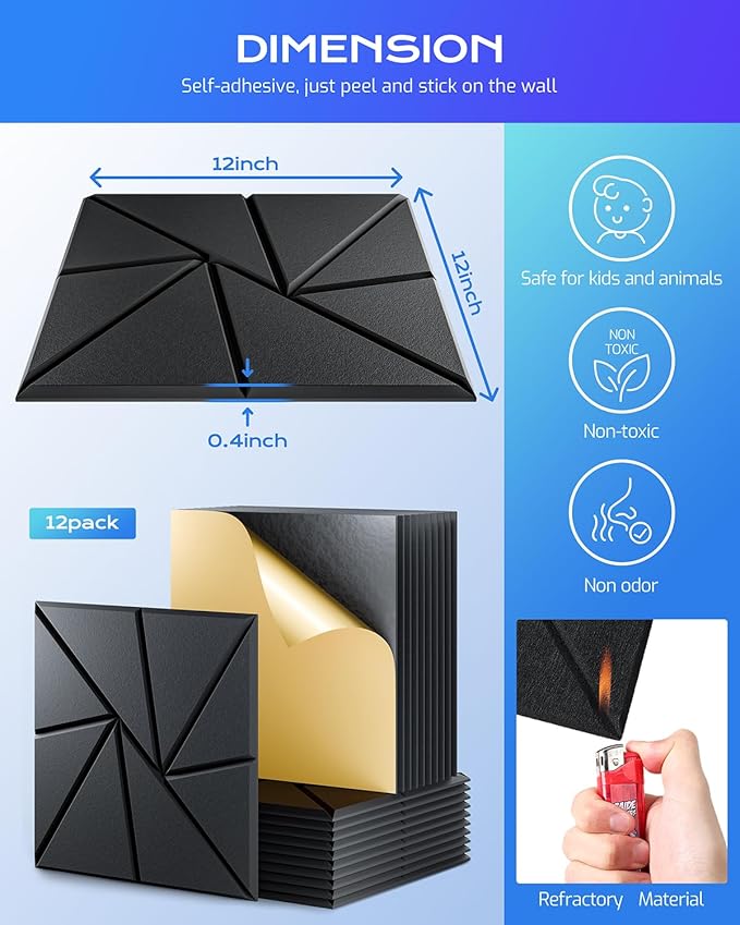 12 Pack Acoustic Panels, Sound Proof Foam Panels