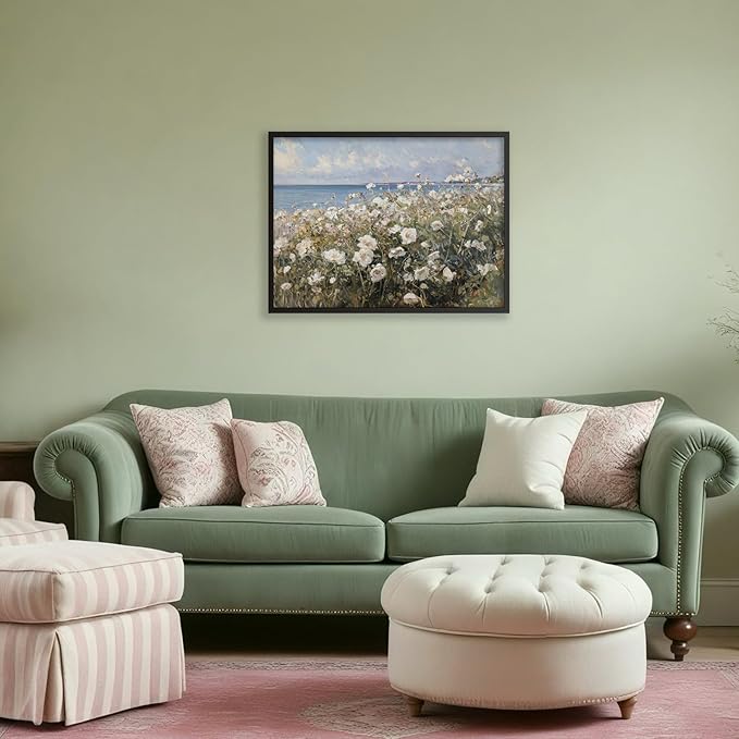 Nature Landscape Wall Art Coastal Wildflower Poster 08x10 inch Black Framed
