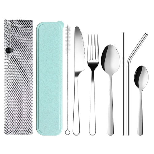 Stainless Steel Travel Cutlery Set with Case Camping Flatware