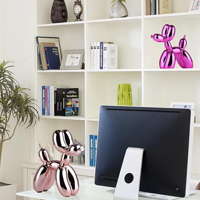 Pink Balloon Dog Decor,Balloon Animal Shelf Decor Preppy Room Decors,Cute Statue Home Decors, Bedroom Modern Sculpture Desk,Office Gold Decorations Small Figurines