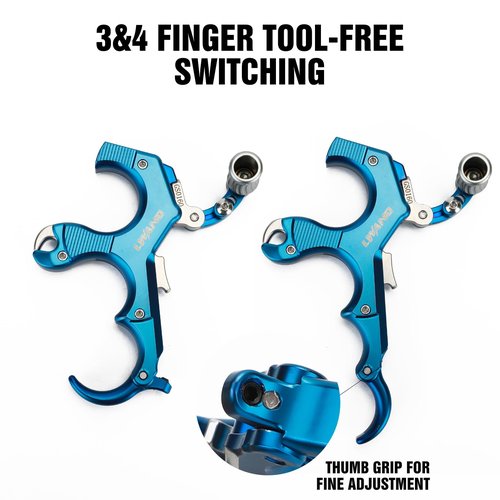 LWANO Thumb Bow Release - 3&4 Finger Adjustable Archery Compound Bow Release Aid, with Trigger Travel and Pressure Adjustable (Blue)