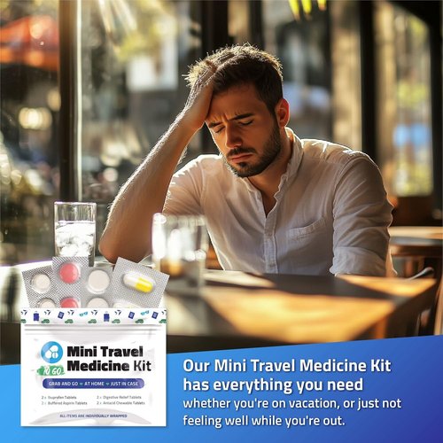 Mini Travel Medicine Kit - Compact Variety Pack of OTC First Aid Packets for Emergencies | Red