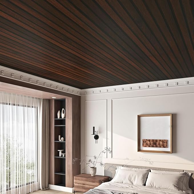 FunStick 16"x472" Brown Wood Slats Peel and Stick Wallpaper Waterproof Dark