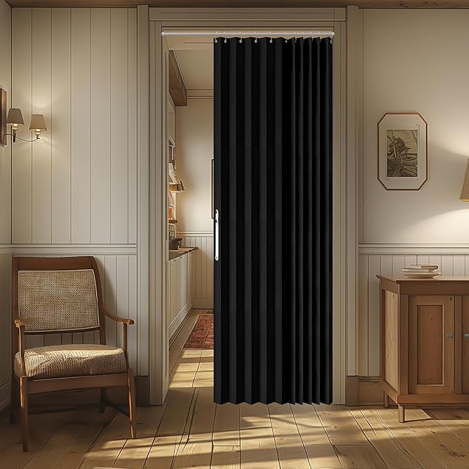AJAZZ 100% Blackout Accordion Doors Interior Magnetic Door Curtain Folding