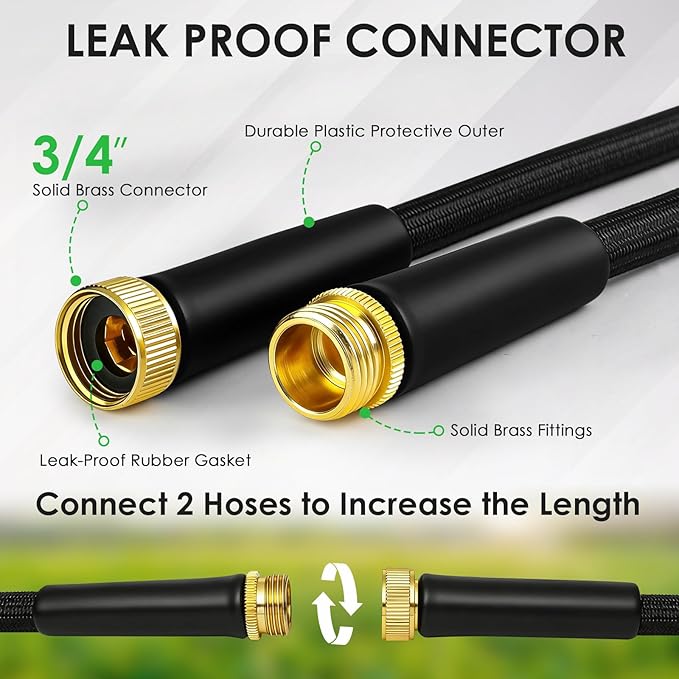 Garden Hose 75 FT, Non-Expanding Lightweight Water Hose with 10 Function Nozzle, Flexible, Kink Free, Wear-Resistant Fabric Leak Proof Garden Hoses for Outdoor, Yard, Lawn, Car, Marine, RV, Pet Bath