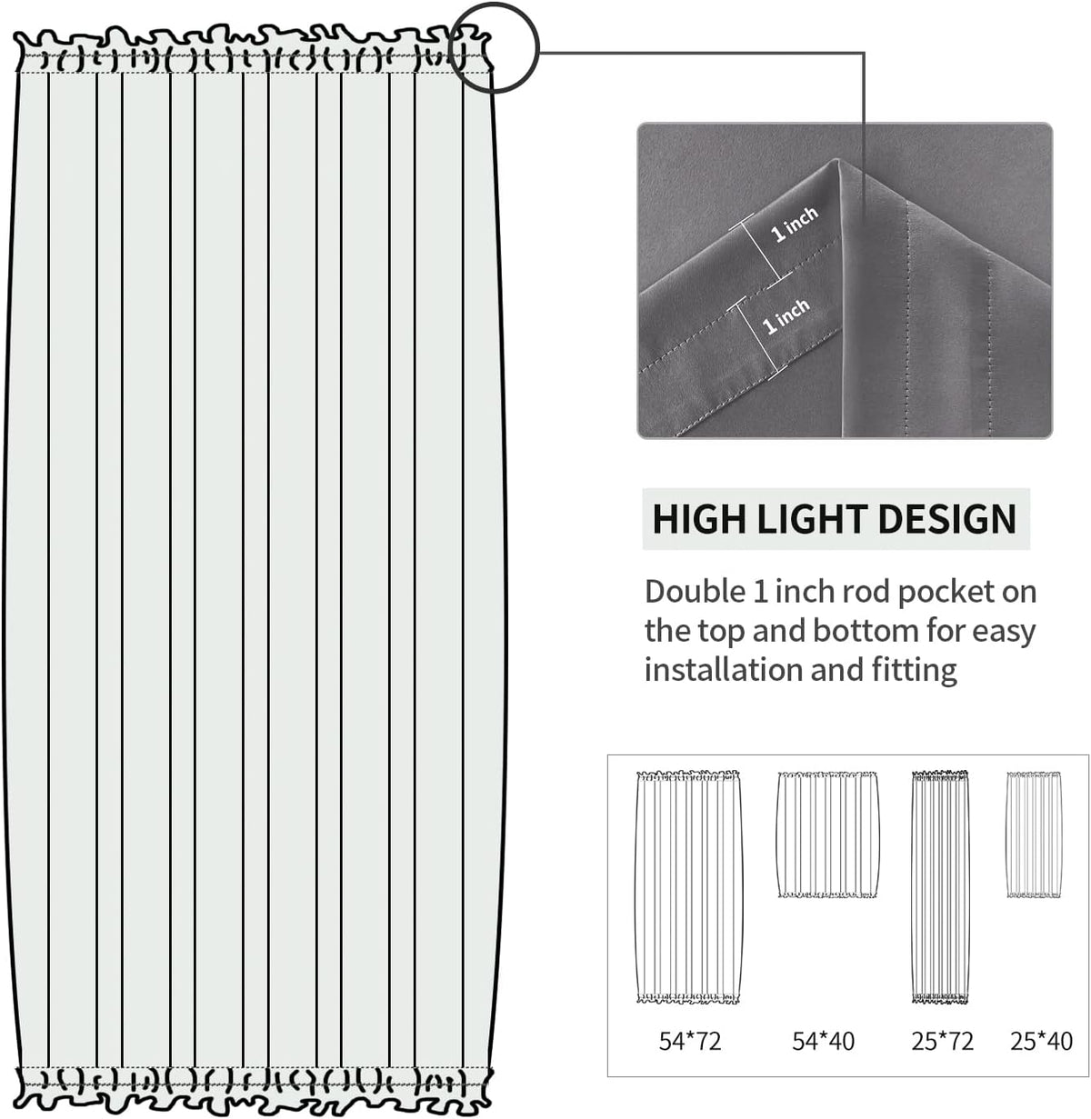 DWCN French Door Curtains – Rod Pocket Thermal Blackout Curtain for Doors with Glass Window, Kitchen and Patio Doors for Privacy, 23 X 72 Inches Long, 1 Curtain Panel with Tieback, Grey