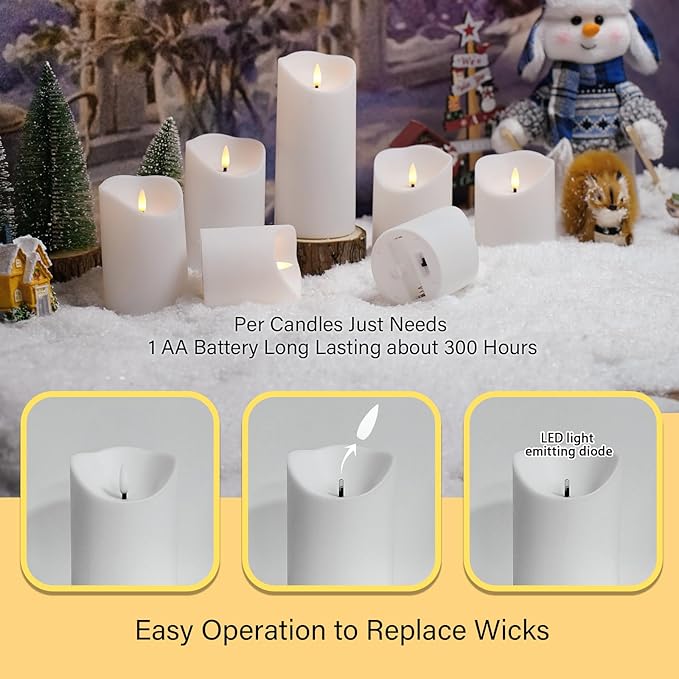 Flameless Candles with Remote, Battery Operated Flickering Flameless Candles, LED Candles with Timer 2/4/6/8H, with Realistic LED Candles Set of 9 (D3 x H 3" 4" 5" 6" 7") (White)