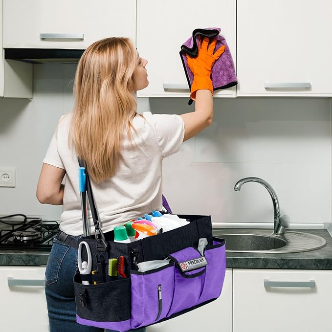 Large Cleaning Caddy for Cleaning Suppliers Organizer,15" Storage Organizer for House Clean Essential, Wearable Cleaing Bag, Storage Caddy for Housekeeping