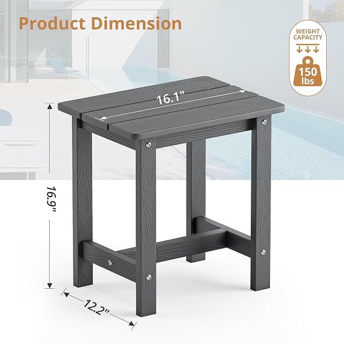 LUE BONA Outdoor Side Table, HDPS Small Outdoor Adirondack Side Tables, Outside End Table for Patio, Porch, Deck, Pool, Weather Resistant/Easy Maintenance, Dark Gray