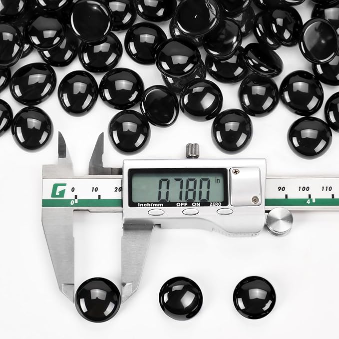 3/4 Inch Fire Glass Beads,20 Pounds Fire Pit Glass Beads High Luster for Gas Fireplace, Fire Pit Table,Landscaping (Onyx Black Luster)