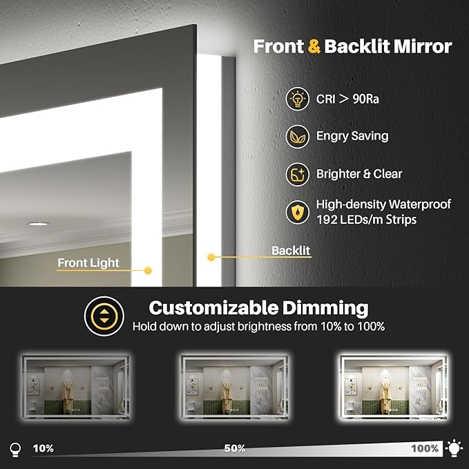 Briivue 68x40 Inch LED Bathroom Mirror