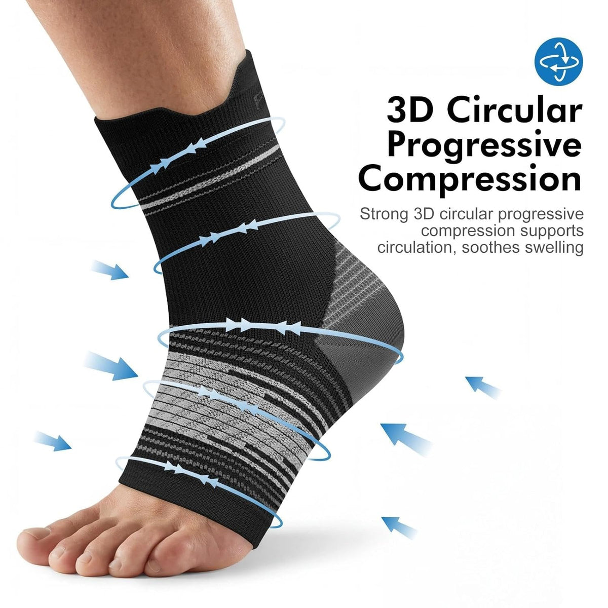 Skiennix Plantar Fasciitis Socks - Compression Ankle Brace with Arch Support for Pain Relief | Black, Medium - 6 Pairs
