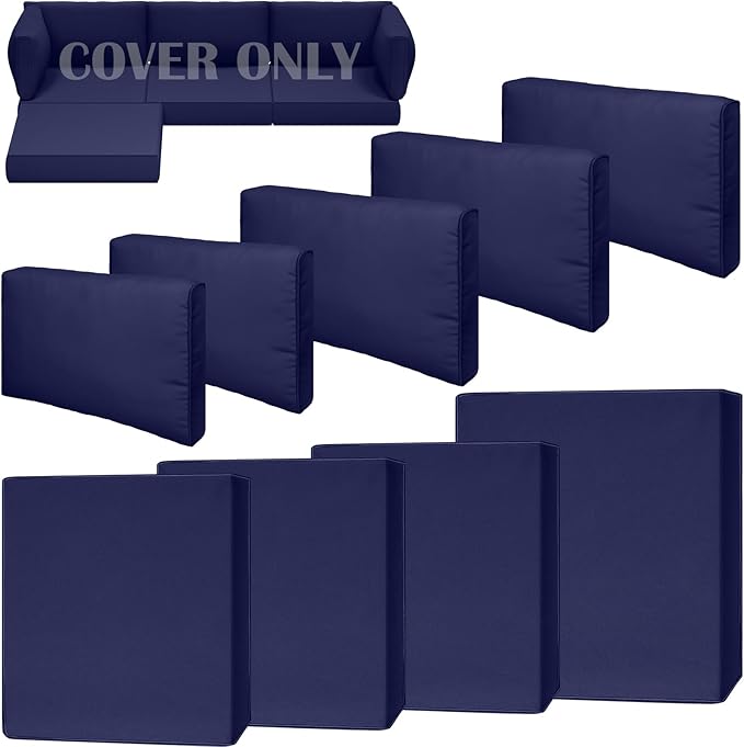 9 Piece Outdoor Patio Waterproof Cushion Covers, Fits 4-Seat Wicker Rattan Sectional Couch Chair Furniture Cover Replacement Set - Fade-Resistant Patio Cushion Covers with Zipper