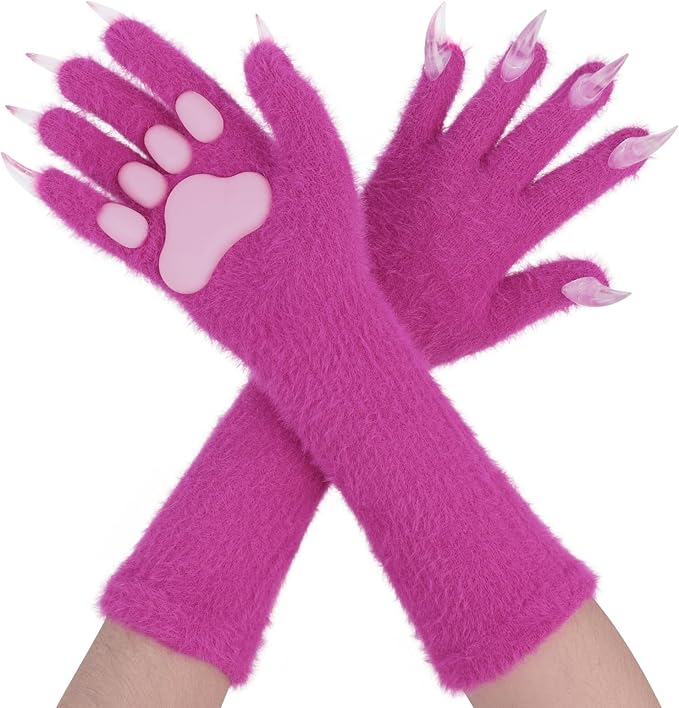 Faux fur wolf paw gloves with non-slip cat pad three-piece set, suitable for cosplay, Christmas, and Halloween party costumes