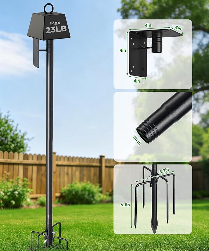 Heavy Duty Bird Feeder Pole for Outdoor, 102” Adjustable Tall Bird House Pole, 6.7 inch Wide 5-Prong Base, 1 inch Diameter Mounting Pole for Smart Bird Feeder, Bluebird House, Patios & Gardens