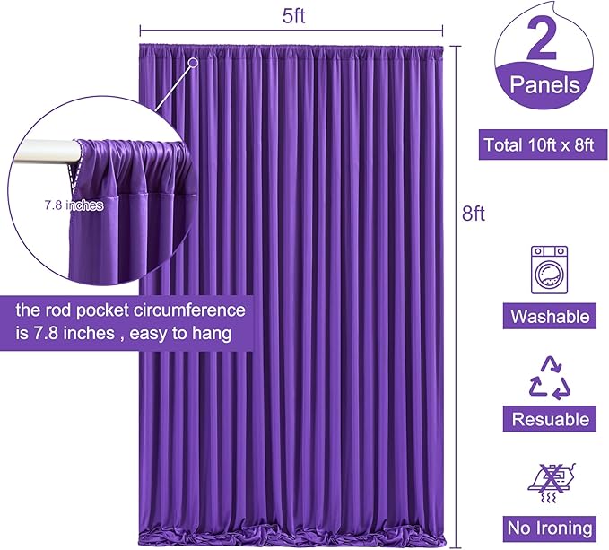 Purple Backdrop Curtain for Parties Wedding Wrinkle Free Purple Photo Curtains Backdrop Drapes Fabric Decoration for Birthday Party Photography 5ft x 8ft,2 Panels